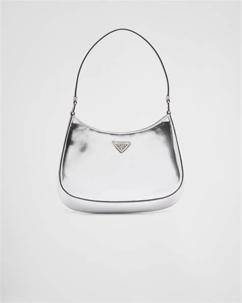 prada small metallic leather tote bag